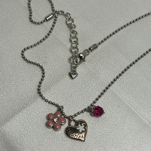 Brighton Flourish Heart Necklace Triple Charm Silver Plated Chrystal 20" - Picture 9 of 10